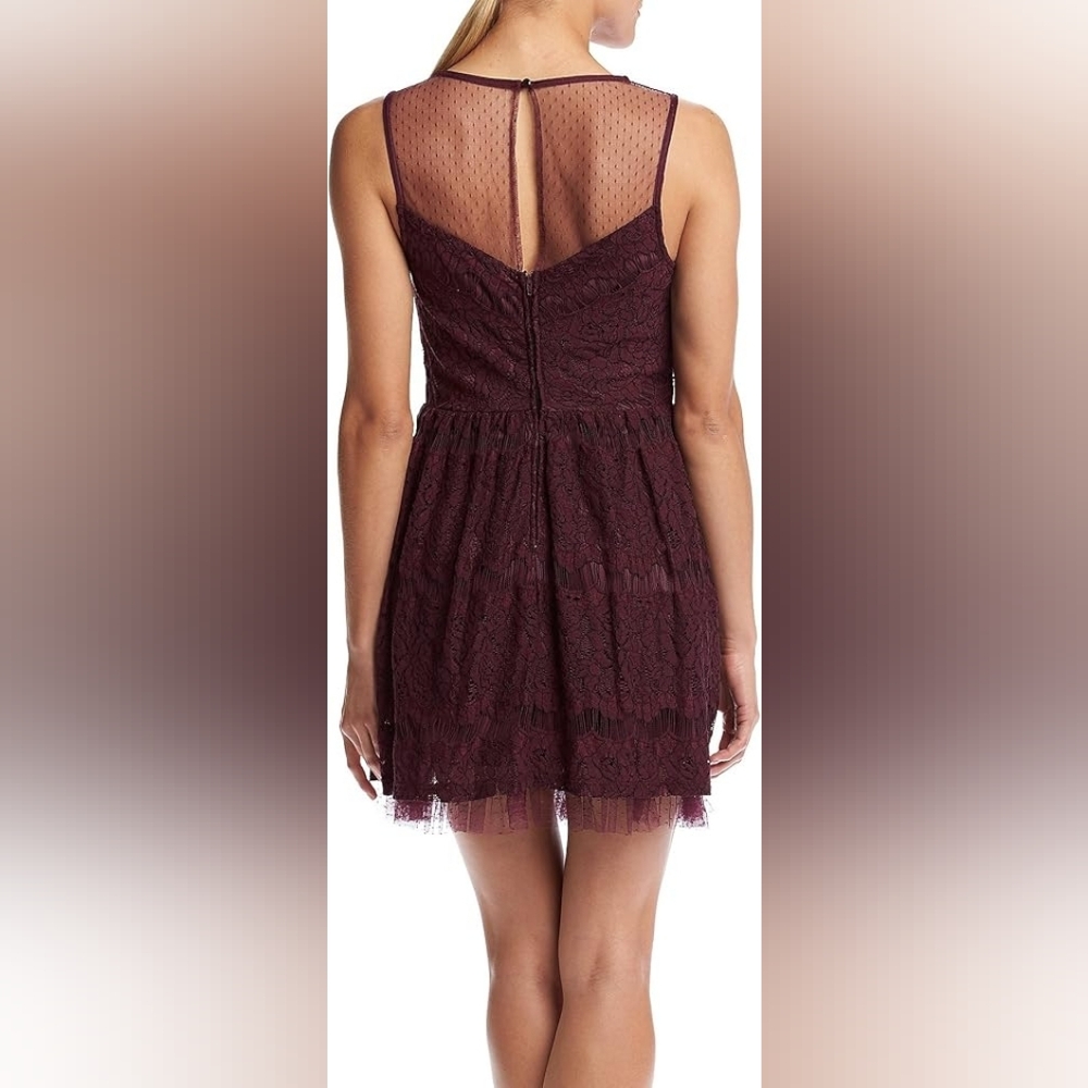 TRIXXI Swiss Dot Lace Dress Size 9 Plum/Burgandy Color
